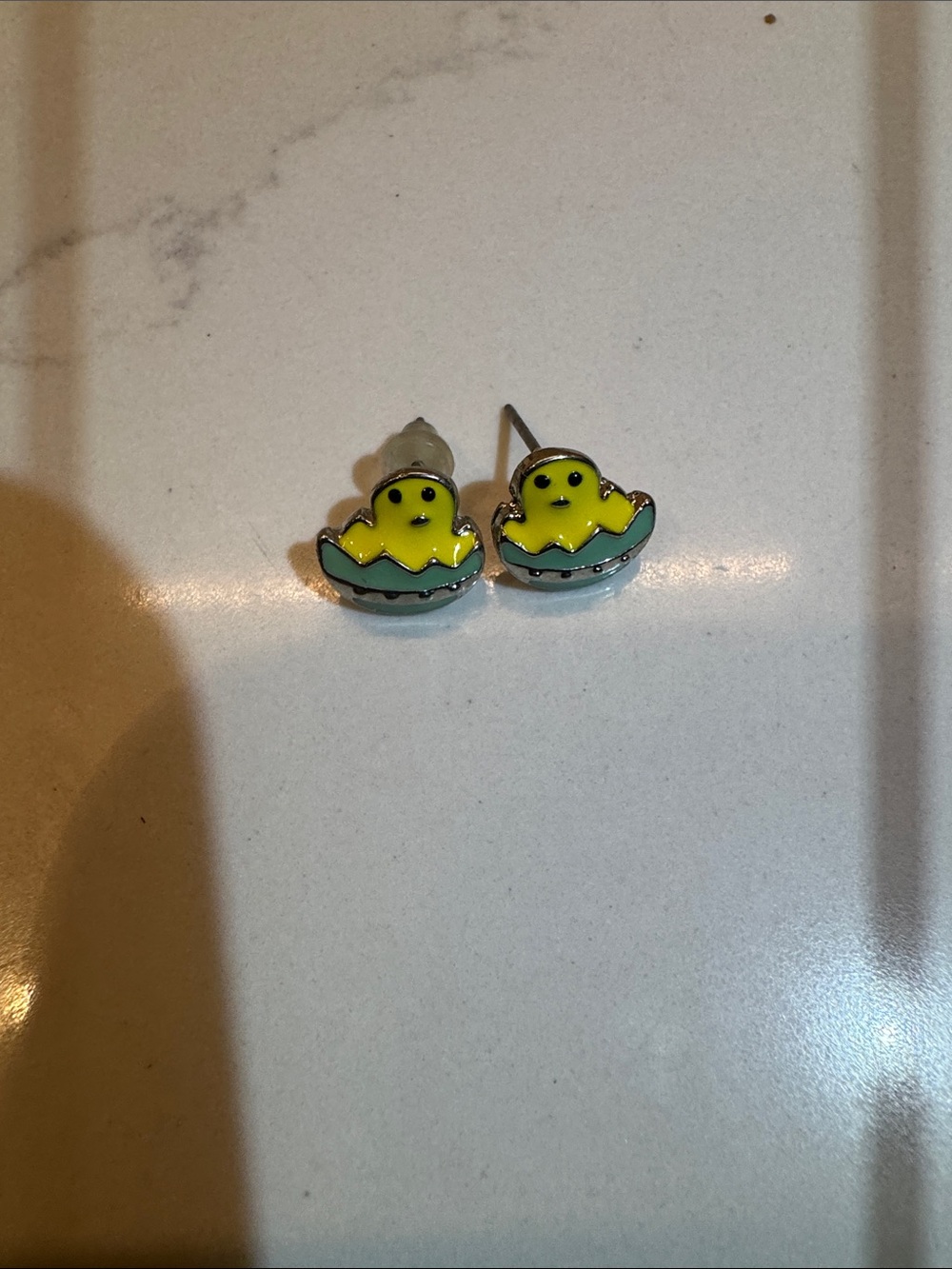Cute Yellow Chick in Blue Egg Stud Earrings